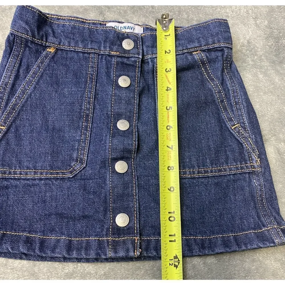Old Navy Girls Jean Skirt Snap Front Adjustable Waist Size S 6/7 Denim Skirt
